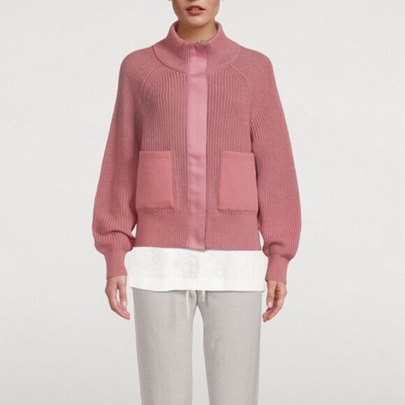 Varley Delfern Cotton Knit Ribbed Zip up Sweater Mauve Small Coquette Balletcore - Picture 1 of 9